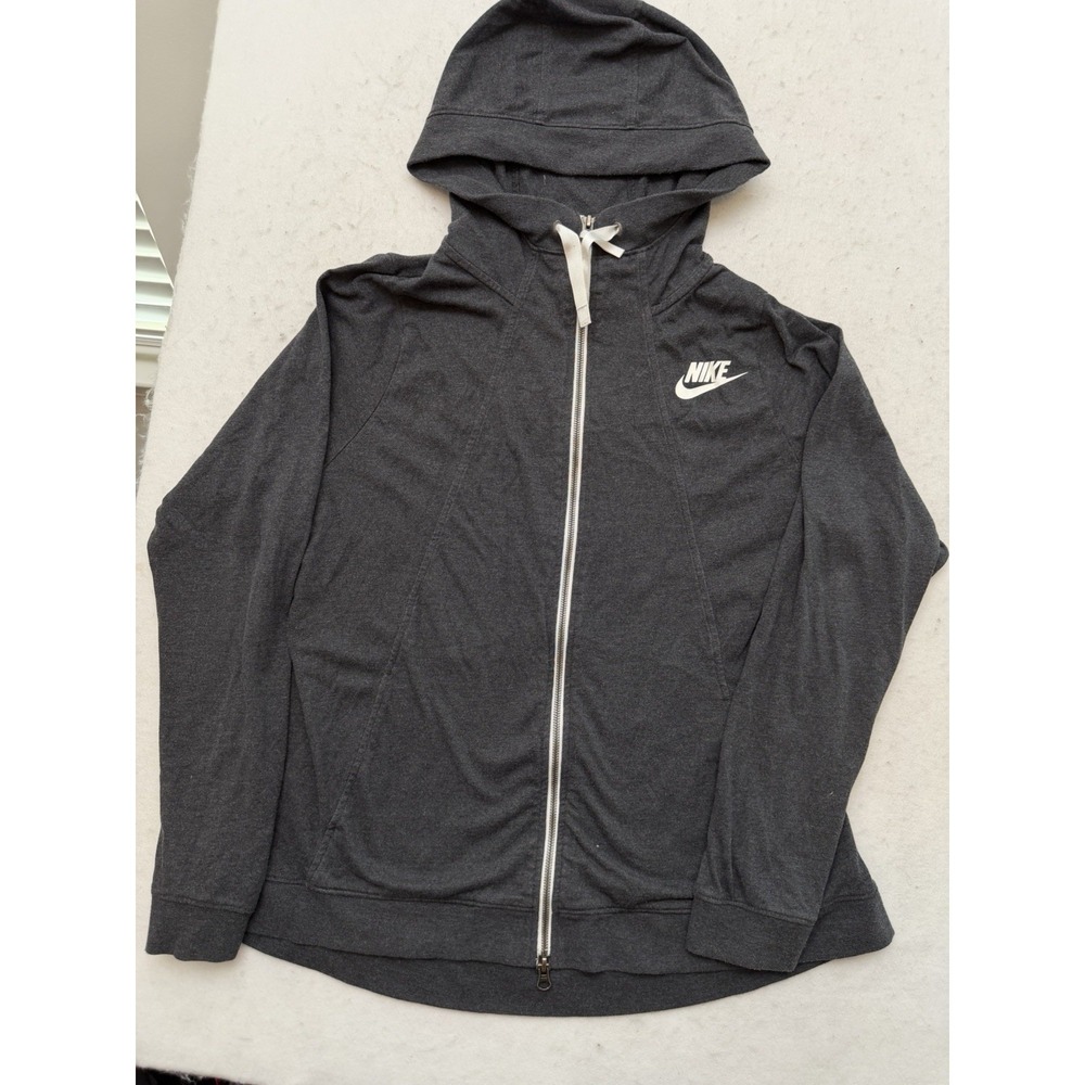 Nike Sweatshirt Womens Big 1X Gray Full Zip Hoodie Swoosh Lightweight Athletic